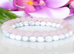 MG1097 Anxiety Relief Bracelet Set Matte Rose Crystal White Howlite Bracelet Healing Crystals Stacking Bracelets Mala For Women7427467