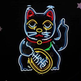 Custom New Neon Sign Factory 17X14 Inches Real Glass Neon Sign Light for Beer Bar Pub Garage Room Lucky Cat2743