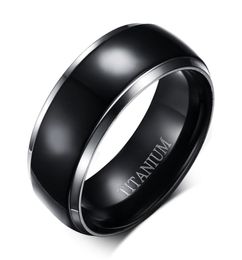 8mm Titanium Rings for Men Women Black Dome Two Tone Glossy High Polish Wedding Band Size 6138295825