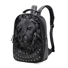 Backpack Casual 3D Lion Thick Leather Women For Female Daily Travel Fashion Women's Daypack Bag Girls Boys School Book Backpa1735