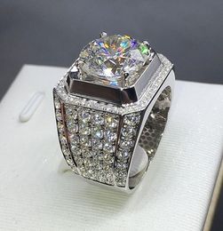 Handmade Jewelry Men Fashion White Gold Filled rings Round cut 4ct Diamond Cz Engagement wedding band ring for men bijoux1933688