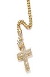 Hip hop Crown Cross pendant necklaces for men women luxury designer mens bling diamond gold chain necklace Jewellery love gift7318940