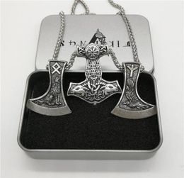 Pendant Necklaces Goat Hammer Raven Rune Axe Necklace Men Collier Viking Pagan Jewelry1307845