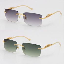 Rimless Leopard Series Optical Metal limited edition Sunglasses Fashion High Quality Eyewear Unisex Stainless steel Golden Glasses252H