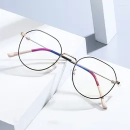 Sunglasses Brand Design Korean Style Femal Small Metal Oval Frame Pochromic Anti Blue Light Prescription Customized Reading Glasses