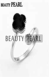 Pearl Ring Settings Black Cloverleaf Ring Base 925 Sterling Silver DIY Jewellery Semi Mount 5 Pieces9594323