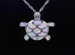 Whole Retail Fashion Jewelry Fine White Fire Opal Sea Turtle Stone Sliver Pendants and Necklace For Women PJ170827137783325