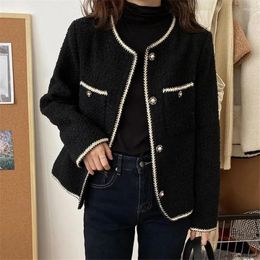 Women's Jackets White Luxury Vintage Crop Tweed Jacket Women Sping Elegant Korean Fashion Coats Single Breasted Outwear Solid Long Sleeve