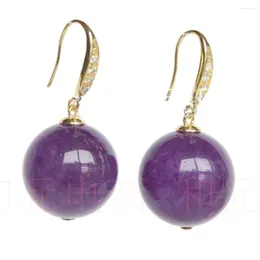 Dangle Earrings Natural 16mm Round Purple Jade Beads 18K Hook FOOL'S DAY Aquaculture Cultured Mother's Wedding Ear Stud