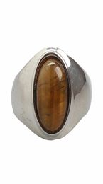 Natural Tiger Eye Oval Green Red Stone Men Stainless Steel Rings Thick Band Ring Simple Brief Design Men Jewellery Box Gift5012589