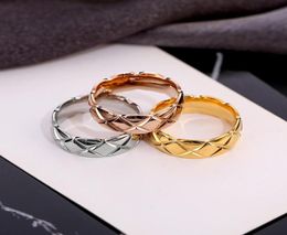 High Polished Diamond check Classic Design Women Lover Rings 3 Colors Stainless Steel Couple Rings Fashion Design Women Jewelry Wh4547648