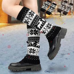 Women Socks Christmas Leg Warmer Thicken Crochet Leggings Snowflake Knitted Warmers Winter Warm Accessories Calcetas Para Mujeres