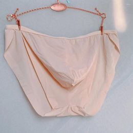 Underpants Men Ice Silk Breathable Sweat Briefs Comfortable Sexy Big Scrotum Pouch Panties Erotic Underwear Solid Lingerie