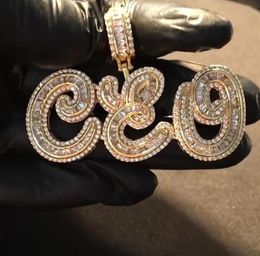 AZ Custom Name Baguette Cursive Letters Pendant Necklace Gold Silver Cubic Zirconia Men Women Hiphop Jewelry9886865
