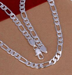 Fashion Sterling Unisex 3 1Chain Chain Necklac Link Italy XMAS Fine Top quality 925 Silver 8MM 18inch Necklace for Men Women N01821514896