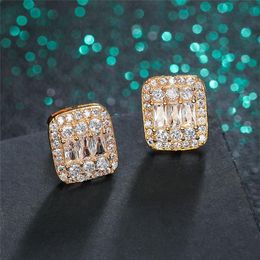 Gold Silver Colors Iced out CZ Premium Diamond Cluster Zirconia Cubic Stud Earrings for Men Women Hip Hop Jewelry287e