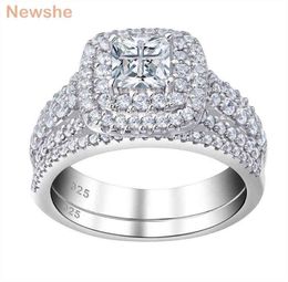 she 925 Sterling Silver Halo Wedding Ring Set For Women Elegant Jewelry Princess Cut AAAAA CZ Engagement Rings 2201138909924