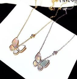 Vivid sparkling diamond zircon beautiful butterfly fashion designer short choker pendant necklace for women girls rose gold silver7004956