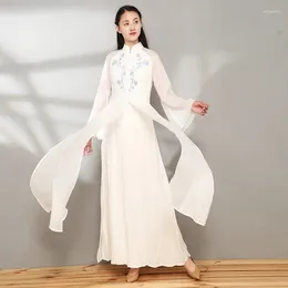 Ethnic Clothing White Modern Chinese Dress Long Sleeve Mandarin Collar Vestidos Festa Female Oriental Max Elegant Dresses 11235