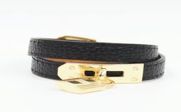 Luxury Leather Skin Bracelet Lock Designer Bangle Charm Bracelets Jewellery Women Men Stainless steel Double Wrap Vacuum Gold Pating4106378