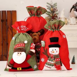 Stuff Sacks Christmas Drawstring Bags Large Size 3D Velvet Burlap Santa Claus Backpack for Kids Gift Sack Festival Decoration 231212