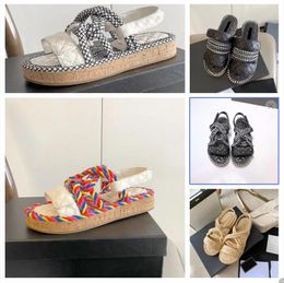 2023 Women Rope Sandals Designer Slipper Flat Platform Sandal Outdoor Beach Flip Flops Leather Printed Lace-up Casual Shoes With Box