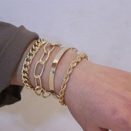 4 in 1 Thick Miami Bangles Curb Cuban Lock Pendant Bracelets Punk Metal ed Rope Chain Imitation Bracelet Jewelry214V