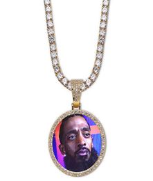 14K Custom Made Po Round Medallions Pendant Necklace With 3mm 24inch Rope Chain Silver Gold Colour Zircon Men Hiphop Jewelry6932117