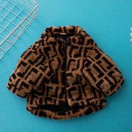 Designer pet jacket brown fur jacket black letter logo dog and cat clothing winter fashion warm dog coat