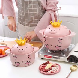 Soup Stock Pots Pink Pig High Temperature Resistance Casserole Handle Ceramic Cookware with Crown Pot Cover Kitchen Supplies 231213