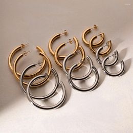 Hoop Earrings Minar Simple 18K Gold Silver PVD Plated Stainless Steel 20 22 30 40mm Hollow Out Round Circle For Women Man Unisex