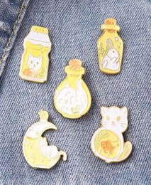 Cartoon Animal Series Cat Rabbit Brooches Women Alloy Enamel Bottle Moon Fish Lapel Pins Unisex Student Backpack Clothes Badge Bro5041715