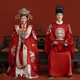 Ethnic Clothing Yourqipao Chinese Traditional Phoenix Hanfu Wedding Ming Dynasty Bride Groom Costume Handmade Embroidery Xiuhe Dress 231212