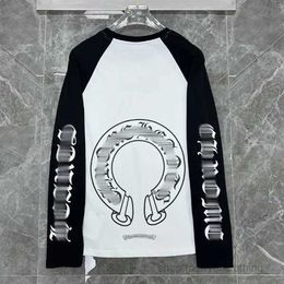 Men's Designer t Shirts Classics Heart Brand Chromes Long Sleeves Quality Tops Tees Casual Loose Street Horseshoe Sanskrit Cross Print Crew 63