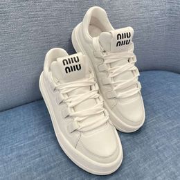 miui Women Sole Bestquality Thick for Small White Shoes in Spring and Autumn 2024 New Height Increase Board Shoes Sports and Leisure Leather Classic and Versatile Wom