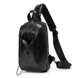 Cycling Bags Men PU Plain Black Large Capacity Waterproof Protable Sport Chest Bag