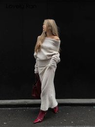 Two Piece Dress Elegant Solid Sweater Outfits Autumn Winter Slash Neck Long Sleeve Tops+Half Skirt 2pc Set Fashion Ladies Commute Knitted Suit 231213