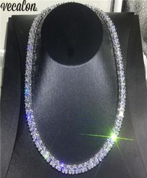 Vecalon Tennis Necklace White Gold Filled Full Princess cut 7mm Diamond Party Wedding necklaces for Women men Hiphop Jewelry2290216
