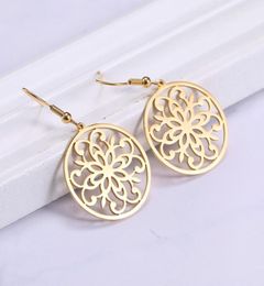 Dangle Chandelier Lucktune Retro Flower Drop Earrings Filigree Stainless Steel Round Hoop For Women Gift Fashion Jewelry Accesso1621777