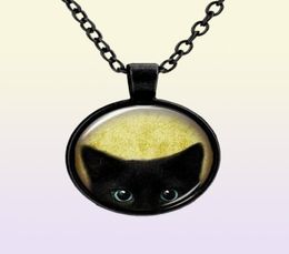 Customised Vintage Glass Cats Charms Necklace Silver Antique Bronze Matt Black Magic Time Gem Pendant Sweater Necklace Gift Jewelr6198767