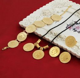 Sky talent bao Set di gioielli con monete d'oro Ritratto etiope Set di monete Collana Orecchini pendenti Anello Bracciale Misura corda nera catena4719858