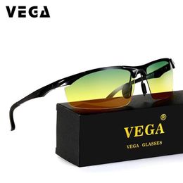 Cool Polarized Driving Sunglasses Men Aluminum Day Night Driver Glasses Semi-rimless Alloy Frame Yellow Lenses 2206168i