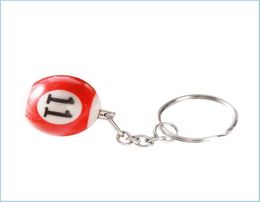 Key Rings Key Rings 16PcsSetLot Mini Billiards Shaped Keyring Assorted Colorf Pool Small Ball Keychains Creative Hanging Decorat2697019