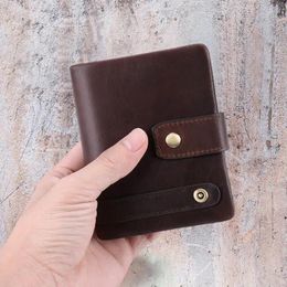 Wallets Genuine Leather Men Clutch Wallet Vintage Cowhide Card Holders Short Purse With Coin Pocket Hasp Male Zipper Clip