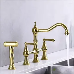 Kitchen Faucets Gold Faucet With Hand Shower Head Pot Filler Tap Deck Mounted Brushed Cold Black Sink Spout Brass