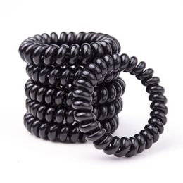 5cm Black Color Telephone Wire Cord Hair Tie Girls Kids Elastic Hairband Ring Rope Bracelet Stretchy249Y