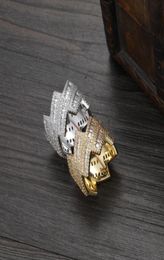 Baguette Prong Cuban Ring In Yellow Gold Iced Out Cubic Zirconia Men039s Ring Hip Hop Fashion Jewellery Gift7272514