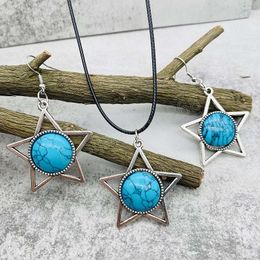 Fashion Vintage Stone Star Pendant Necklace And Earring Set Women Bohemian Hip Hop Ethnic Jewelry Set Summer Gift Accessories