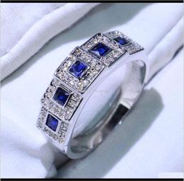 Rings Jewelrychoucong Arrival Vintage Jewellery 925 Sterling Sier Blue Sapphire Cz Diamond Wedding Engagement Band Ring For Women Dr5652680