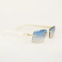 Sunglasses Jagged Lens Rimless Men Wood Diamond Cutting Sun Glasses Natural Horn Shades For Summer Club Eyewear